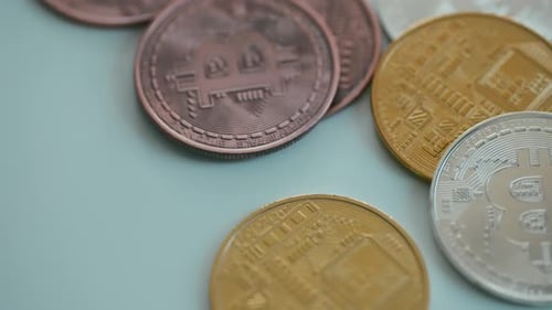 Close Up of Bitcoin Cryptocurrency Coins