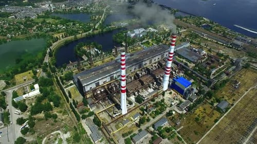 Thermal Power Plant Aggregate with High Smokestacks