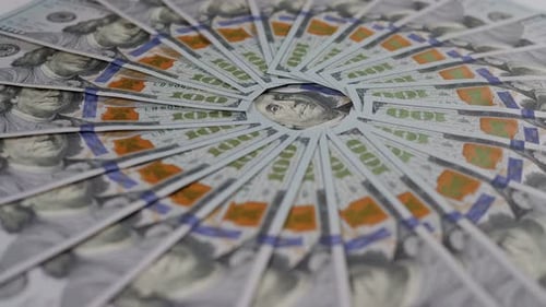 Arrangement of One Hundred Dollar Bills Forming Pattern