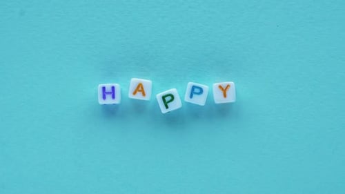 Happy Text Optimism Message Cubes Letters Blue