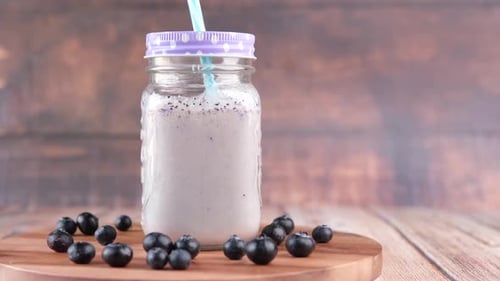 Delicious Blueberry Smoothie in a Glass Jar