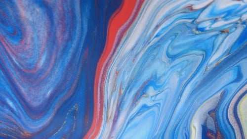 Abstract Blue, Red, and Gold Paint Swirls