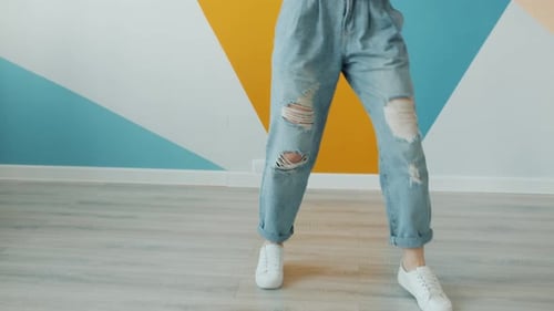 Slow Motion Portrait of Female Student Dancing in Dance Studio Alone Smiling