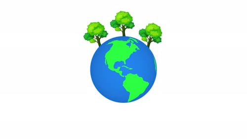Animated Earth Globe with Green Trees Flat Design
