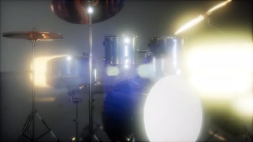 Dramatic Drum Kit with Lens Flares and Stage Lighting