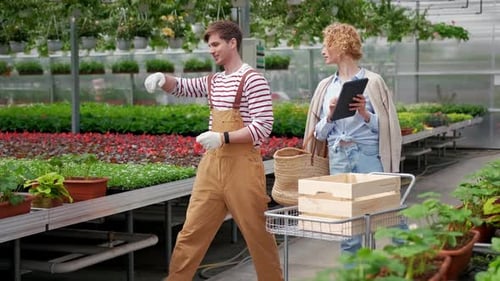 Young Woman Shopping for Decorative Plants on a Floristic Greenhouse Market