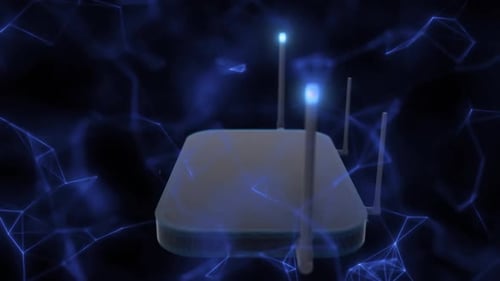 3D Animated Wireless Router with Futuristic Network Background
