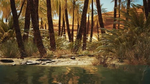 Grüne Oase mit Teich in der Sahara