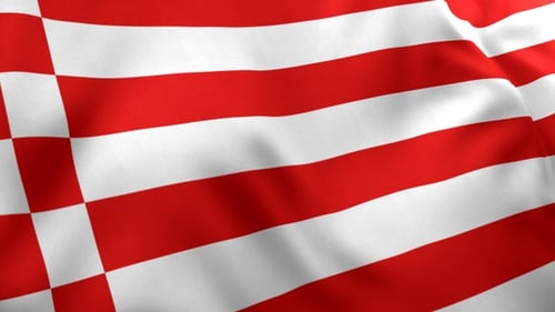 Waving Red and White Striped Racing Flag with Checkered Pattern