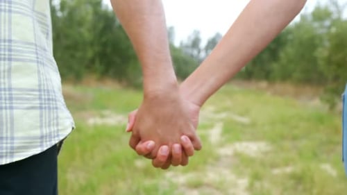 Couple Holding Hands Walking in Nature