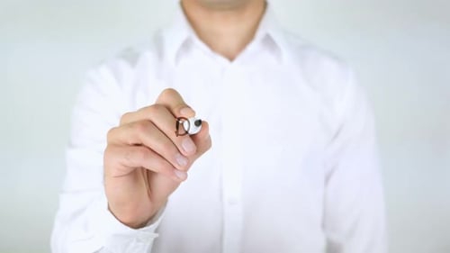 Hand Writes Digital Brain Concept On Glass