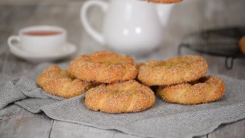 Turkish Bagel Simit with Sesame, Traditional Pastry of Turkey.