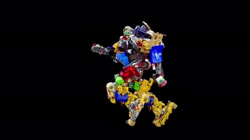 Colorful 3D Robot Character Dancing Loop on Black Background