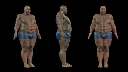 3D Animation of African American Man Transforming from Obese to Muscular