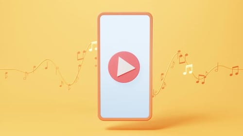 3D Animated Smartphone with Musical Notes and Play Button