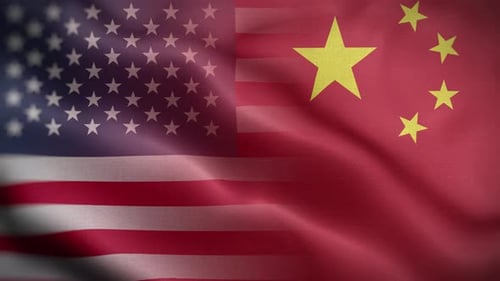 Waving Flags of the USA and China Background