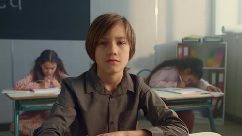 Young Boy at School in Classroom