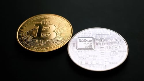 Bitcoin Gold and Silver Cryptocurrency Coins Close Up