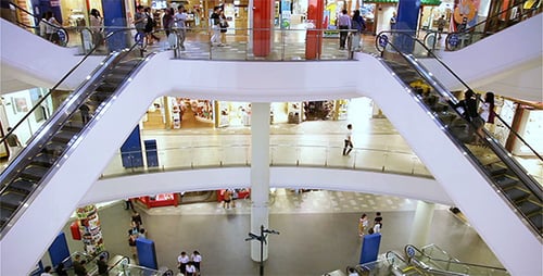 Shopping Mall People Pan Top To Bottom