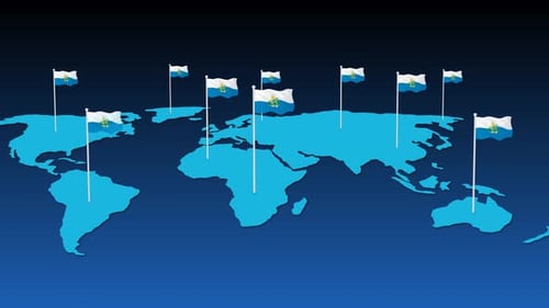Animated Global Connectivity World Map With Waving Flags