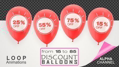 Red Discount Balloons Animation with Alpha Channel