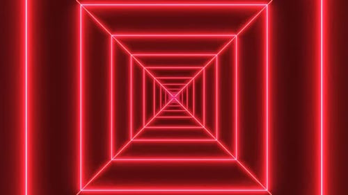 Red Neon Light Square Tunnel Animated Background