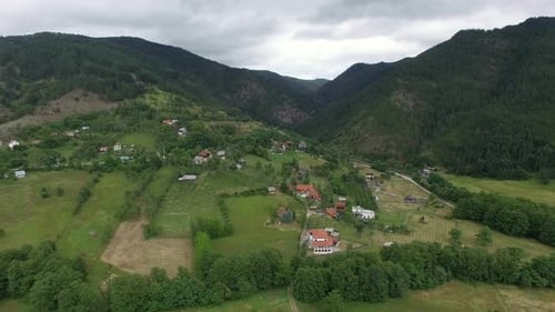 Aerial Scene of Village in the Mountains of Serbia