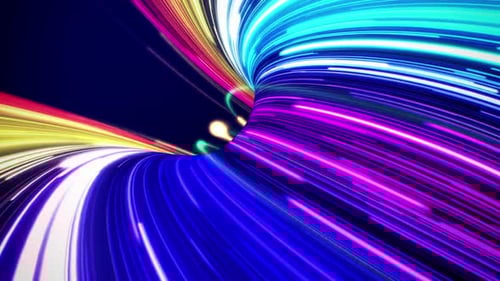 Futuristic Neon Light Trails Data Tunnel Background