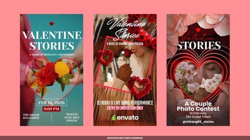 Animated Romantic Social Media Story with Hearts and Roses