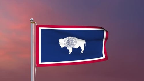 Wyoming State Flag Waving on Pole