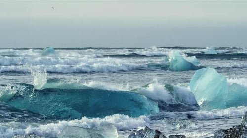 Pieces of Icebergs Floating at Diamond Beach