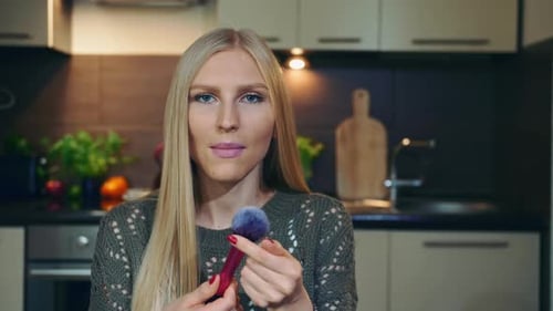Young Vlogger Talking About Makeup Brush