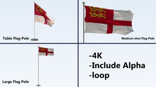 Animated Flag of Jersey with Alpha Channel and Multiple Pole Types