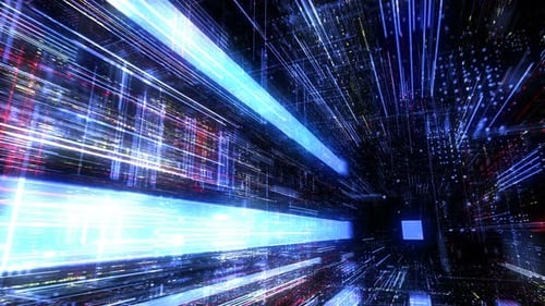 Abstract digital virtual city with technology and connection. 3D render 4K loop