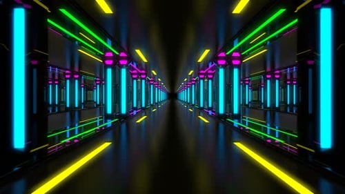 Neon Lighted Road With Columns