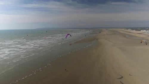 Kitesurfing Groups on a Beach From Above