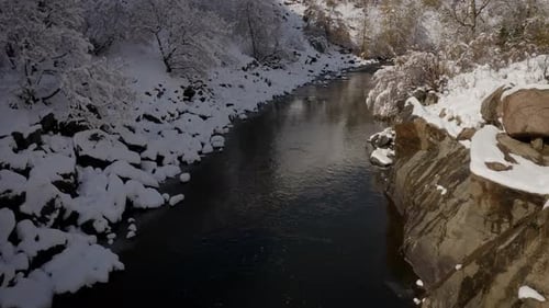 Winter River Flowing Through Snowy Landscape