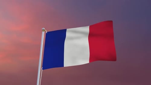 Waving French Flag Animation with Realistic Fabric Movement