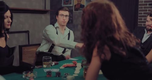 Player with Glasses Hit the Jackpot Takes All the Chips and Rejoices