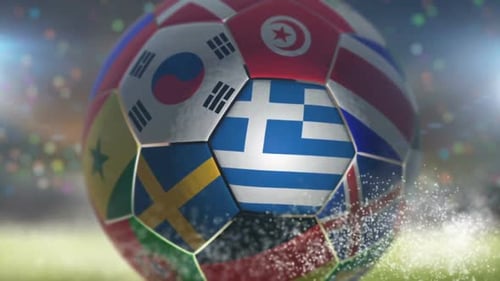 Drapeau de la Grèce sur un ballon de football - Football dans un stade