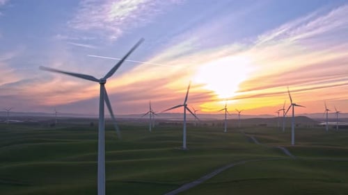 Wind Farm In The Sunset