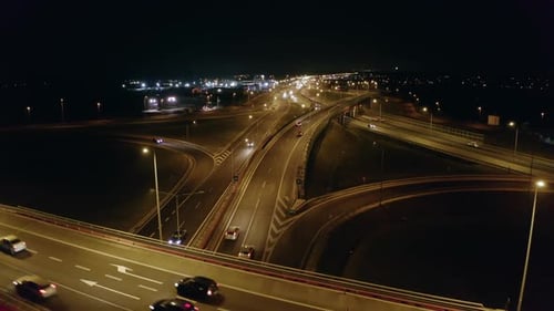 Freeway with Intersections and Crossroads in the Suburbs of Warsaw