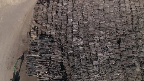 Aerial View of Timber Logs Stacked Neatly