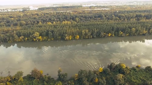 Aerial Boat Sailing on a River