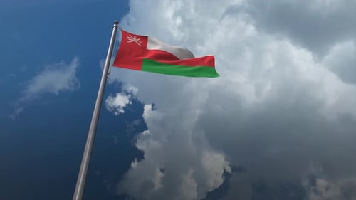 Oman Flag Waving Against Cloudy Sky
