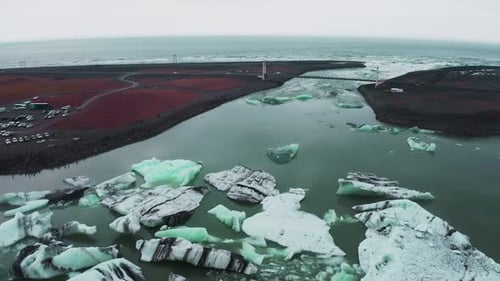 footage of glacial valley, melting glaciers