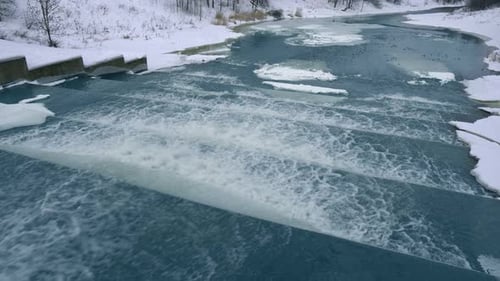 Winter River And White Snow
