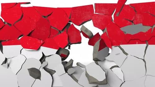 Destroying Wall with Painted Flag of Indonesia