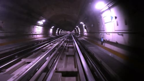 Hyperlapse POV Train Riding in the Subway Tunnel