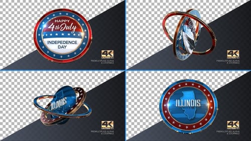 Día de la Independencia de Illinois 4 de julio Mapa del estado de los Estados Unidos de América con bandera 4K
